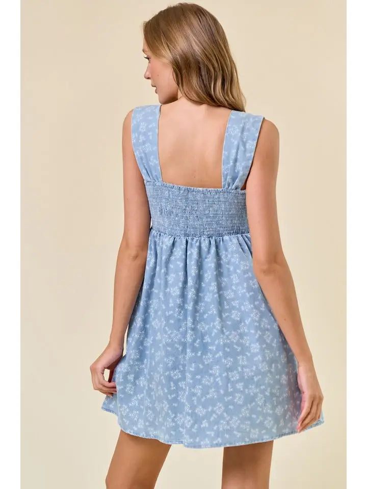 Hazel Floral Chambray Denim Mini Dress