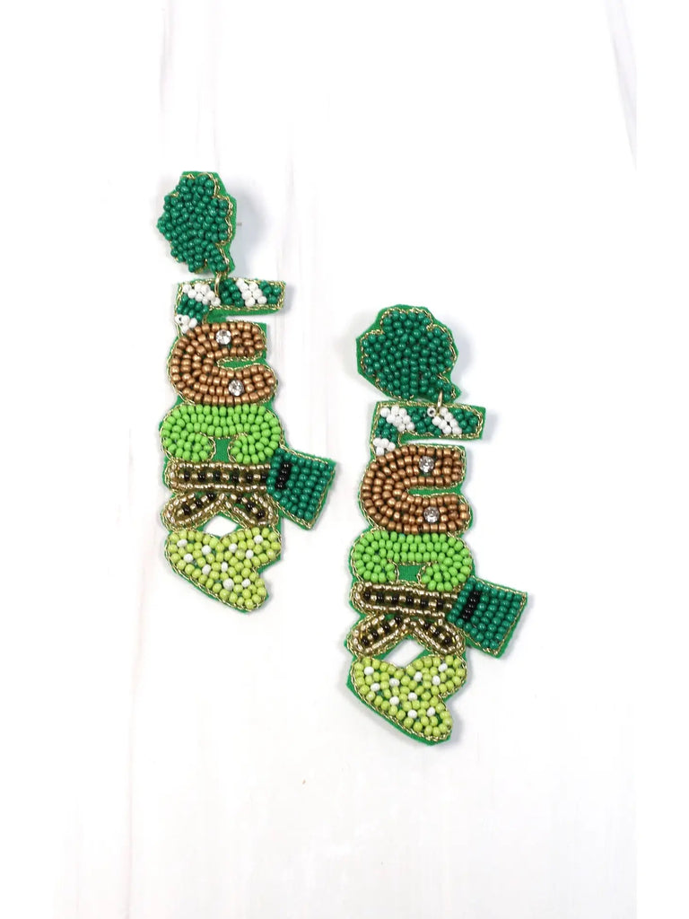 Lucky Beaded Drop Earring Green