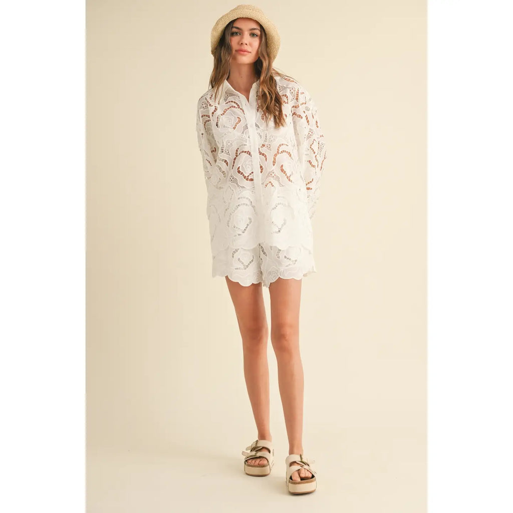 Floral Eyelet Pattern Shirts