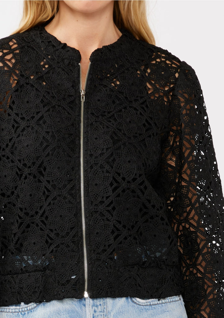 Floral Crochet Lace Bomber Jacket