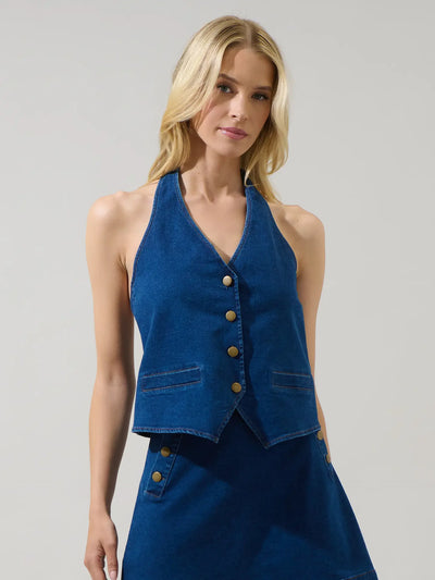 Lavinia Denim Halter Neck Top