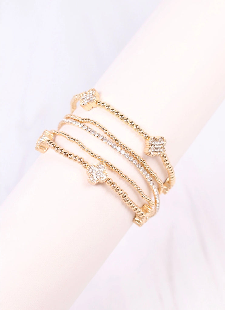 Jaine Cz Clover Bracelet Set Gold
