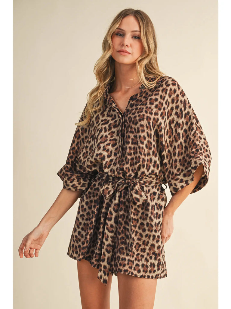 Leopard Print Oversized Shirt Romper