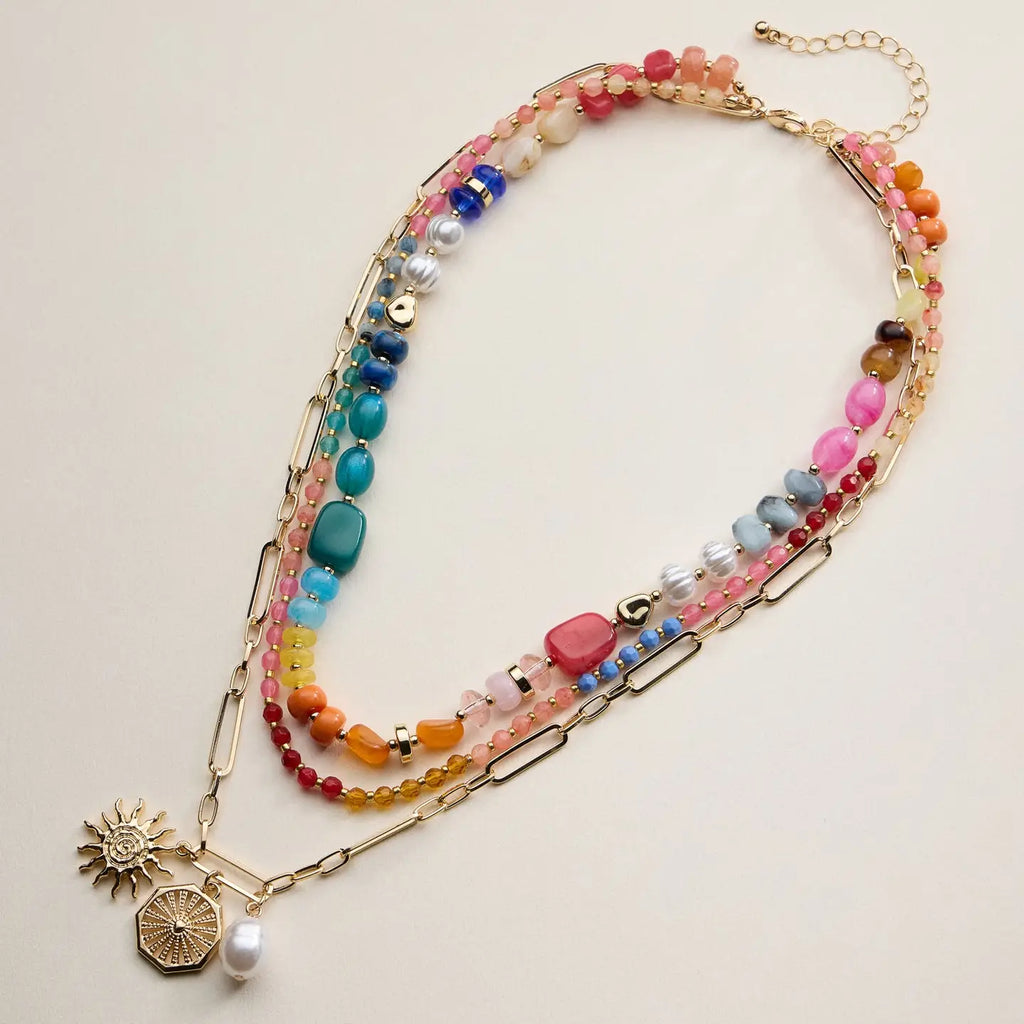 Layered Beaded and Chain Necklace