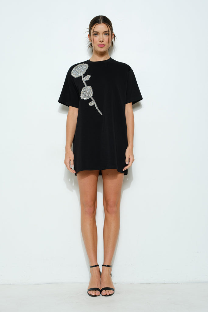 Rhinestone Beaded T-Shirt Dress