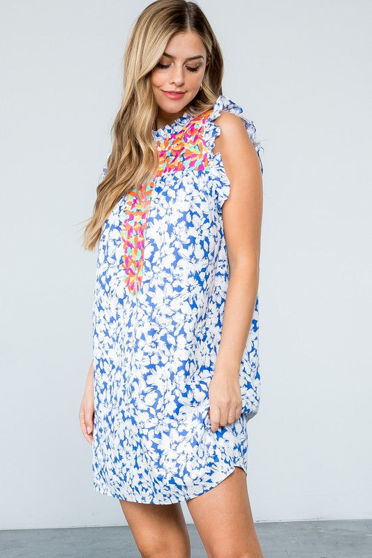 Floral Print Embroidered Dress