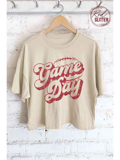 Game Day Football Glitter Graphic Long Crop Top
