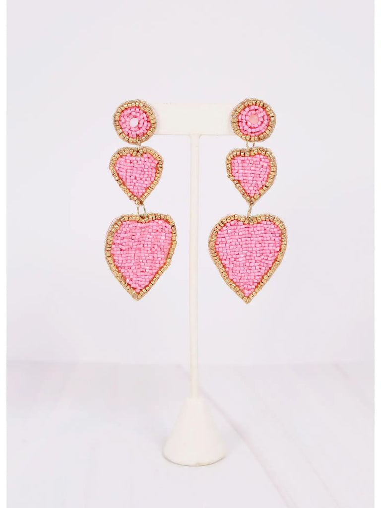 Love Story Beaded Heart Earring Light Pink