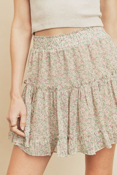 Ditsy Floral Ruffle Tiered Mini Skirt