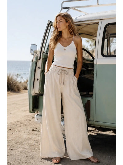 Relaxed Drawstring Wide Leg Pants