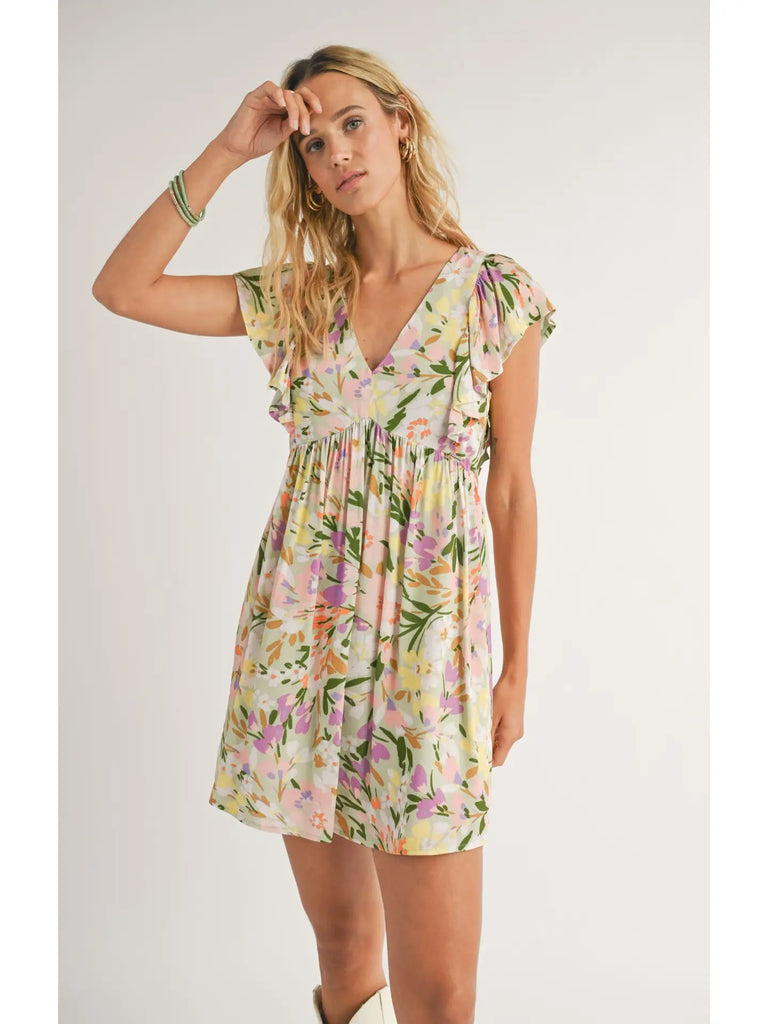 Flower Field V Neck Mini Dress