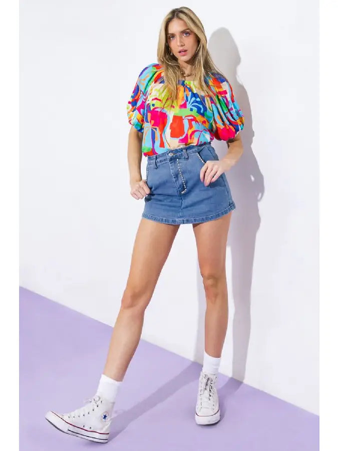 Rhinestone Denim Skort