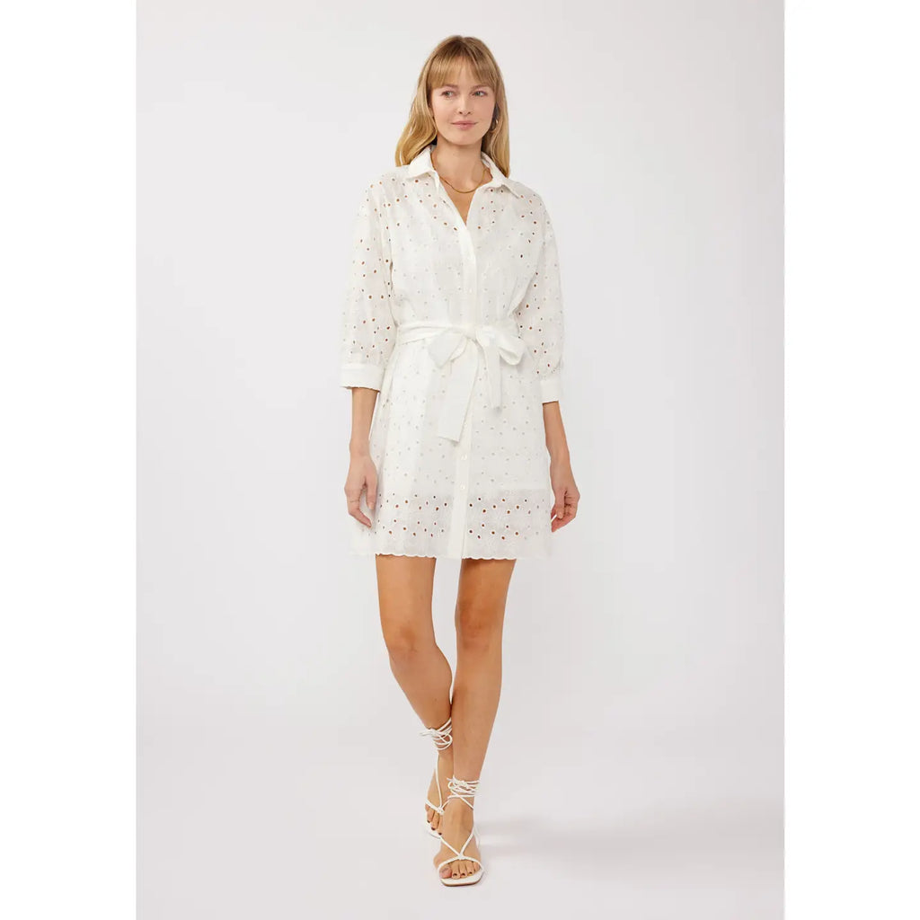 Floral Eyelet Waist Tie Shirt Dress