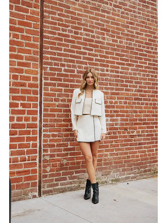 Mixed Fringe Tweed Jacket