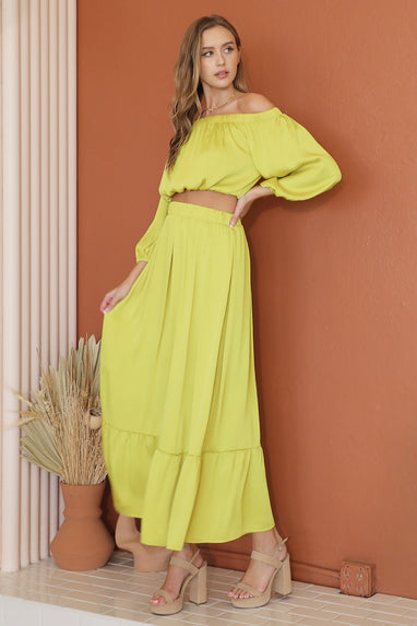 Washed Poly Silk Tiered Maxi Skirt