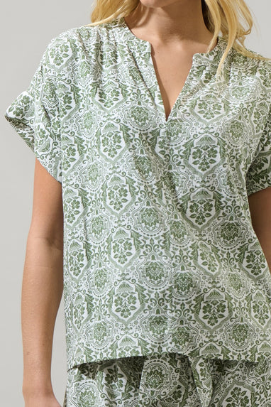 Estrada Floral Miah Split Neck Blouse