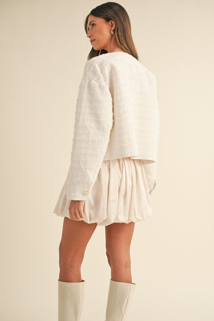 Jewel Button Up Tweed Jacket