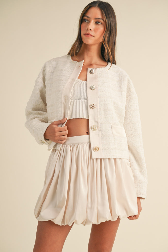 Jewel Button Up Tweed Jacket