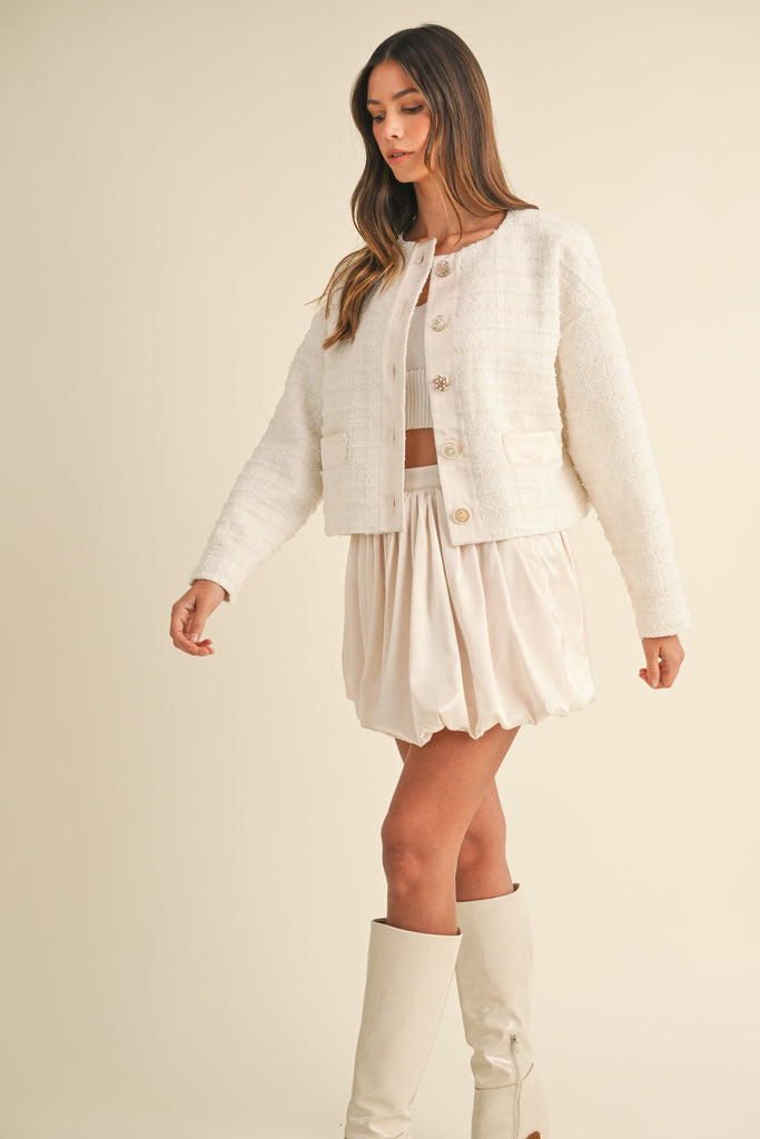 Jewel Button Up Tweed Jacket