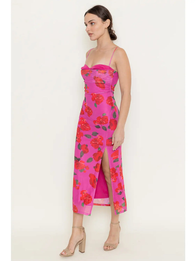 Vibrant Floral Print Midi Dress