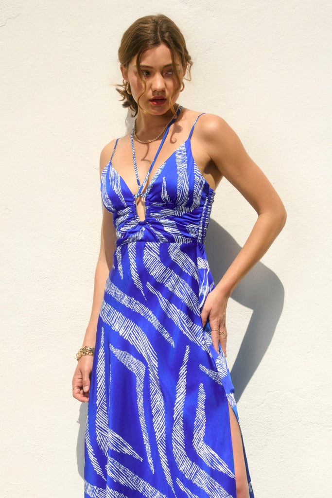 Breezy Sky Halter Sweetheart Midi Dress