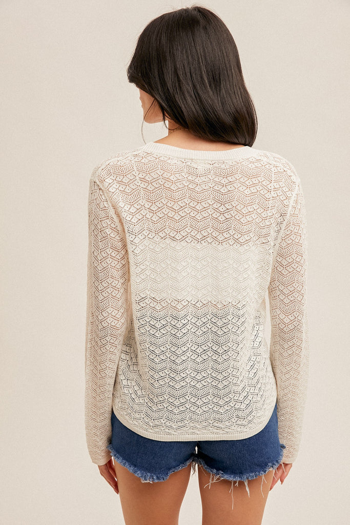 Pointelle Knit V-neck Cardigan