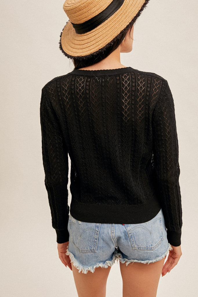 Pointelle Knit V-neck Cardigan