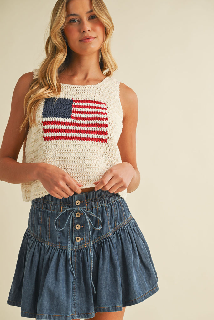 Usa Flag Knitted Cropped Tank