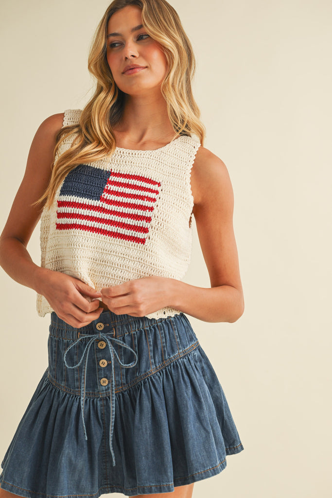 Usa Flag Knitted Cropped Tank