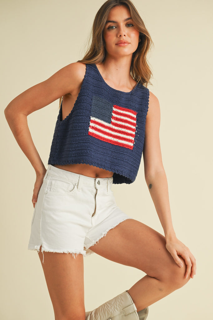 Usa Flag Knitted Cropped Tank