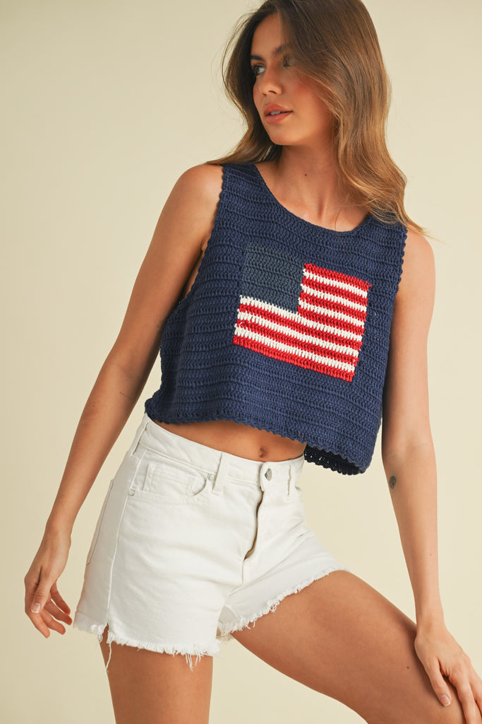 Usa Flag Knitted Cropped Tank