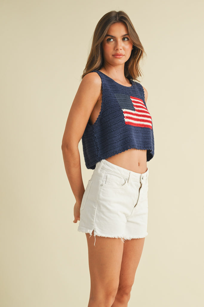 Usa Flag Knitted Cropped Tank
