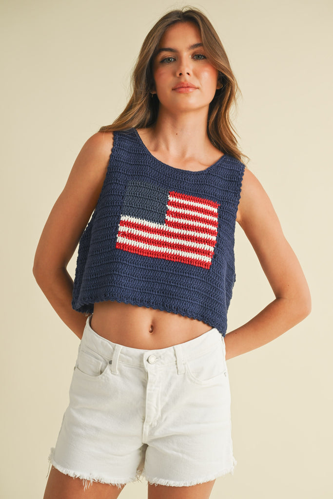 Usa Flag Knitted Cropped Tank