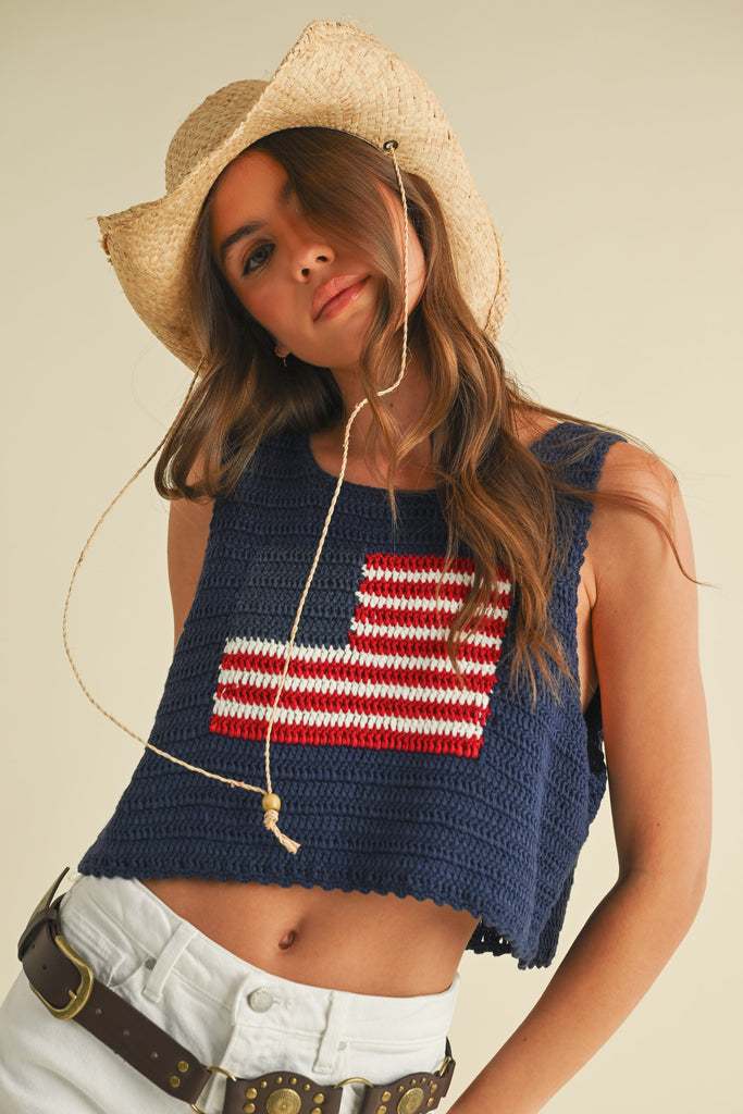 Usa Flag Knitted Cropped Tank