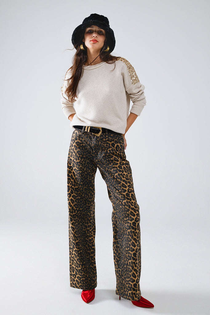 Leopard Print Straight Leg Jeans