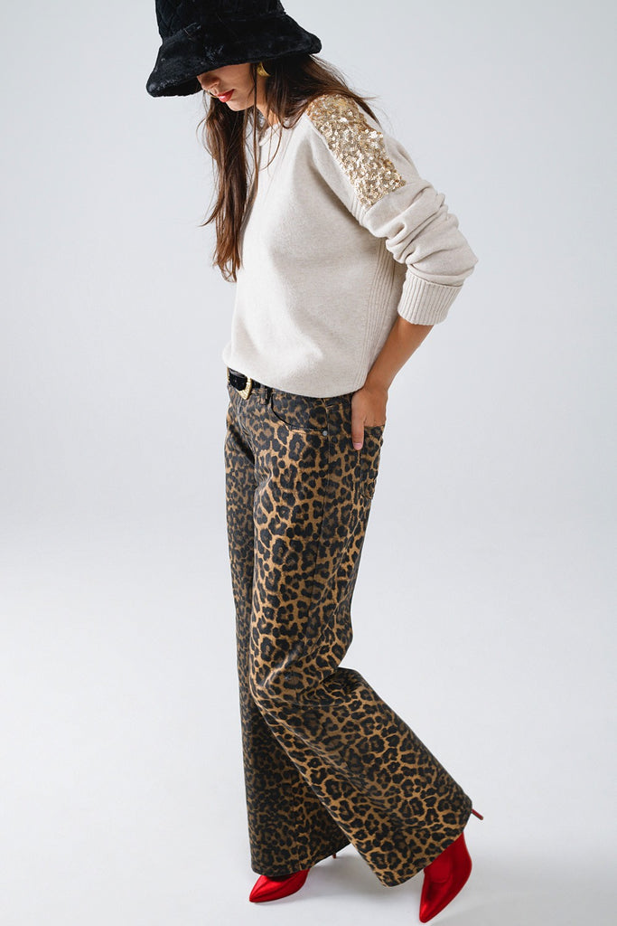 Leopard Print Straight Leg Jeans