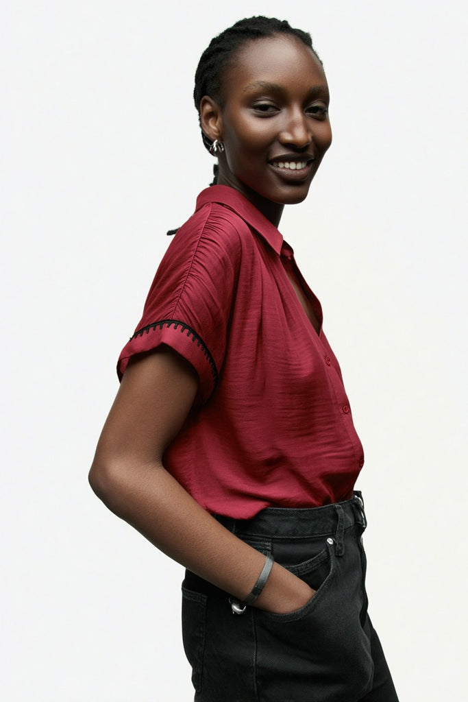 Whipstitch Short Sleeve Blouse