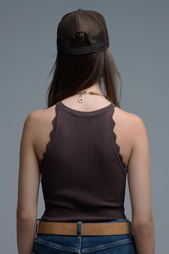 Scalloped Tank In Brown
