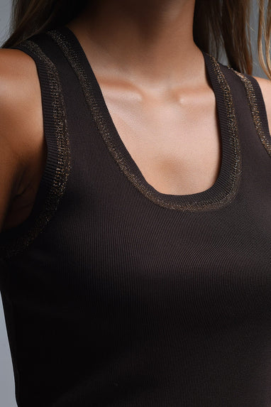 Sleeveless Knit Top With Metallic Trim