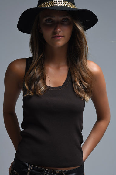 Sleeveless Knit Top With Metallic Trim