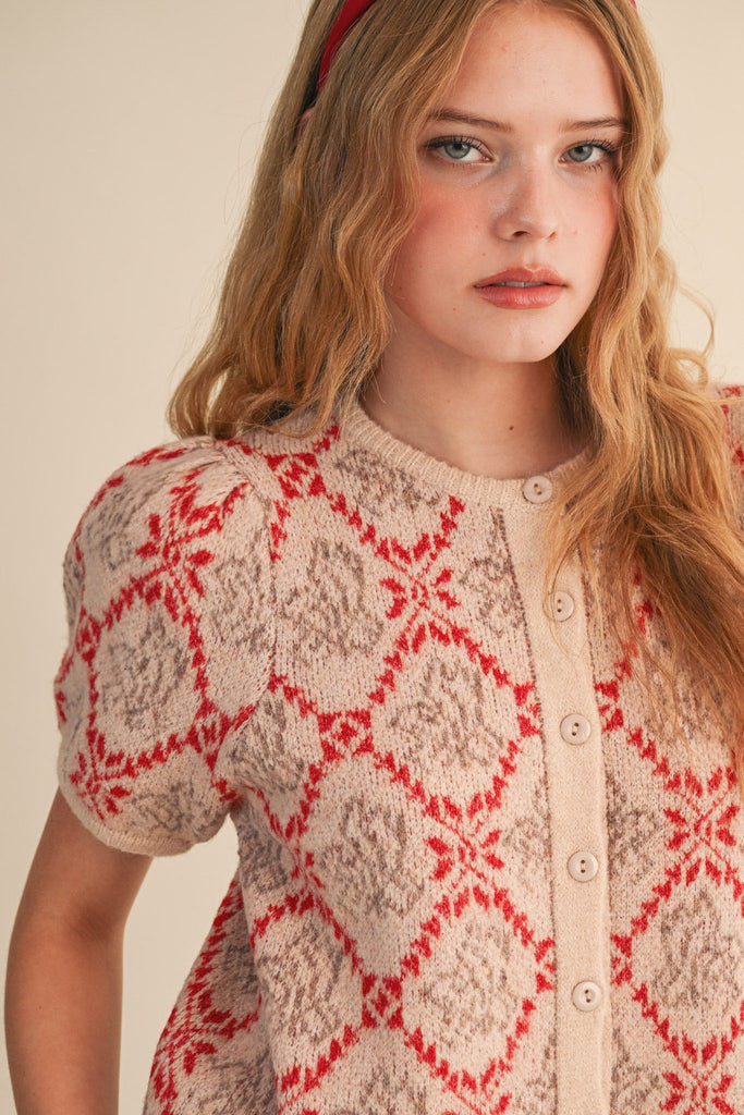 Floral Short Sleeve Sweater Cardigan