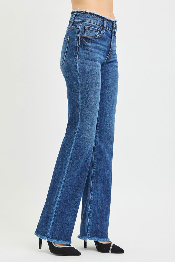Vada Mid Rise Bootcut Frayed Jeans