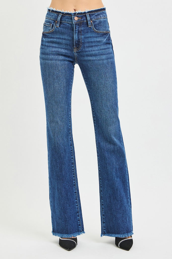 Vada Mid Rise Bootcut Frayed Jeans