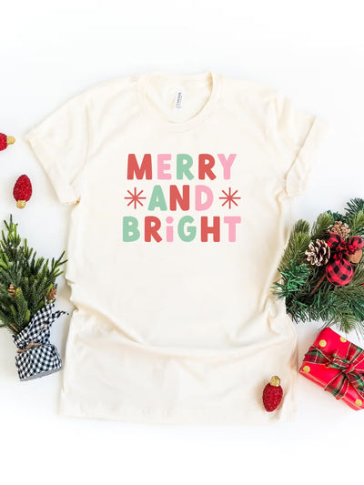 Retro Merry and Bright Stars | Short Sleeve Graphic Tee