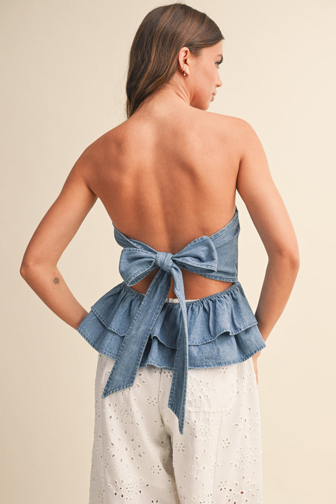 Denim Tiered Peplum Top