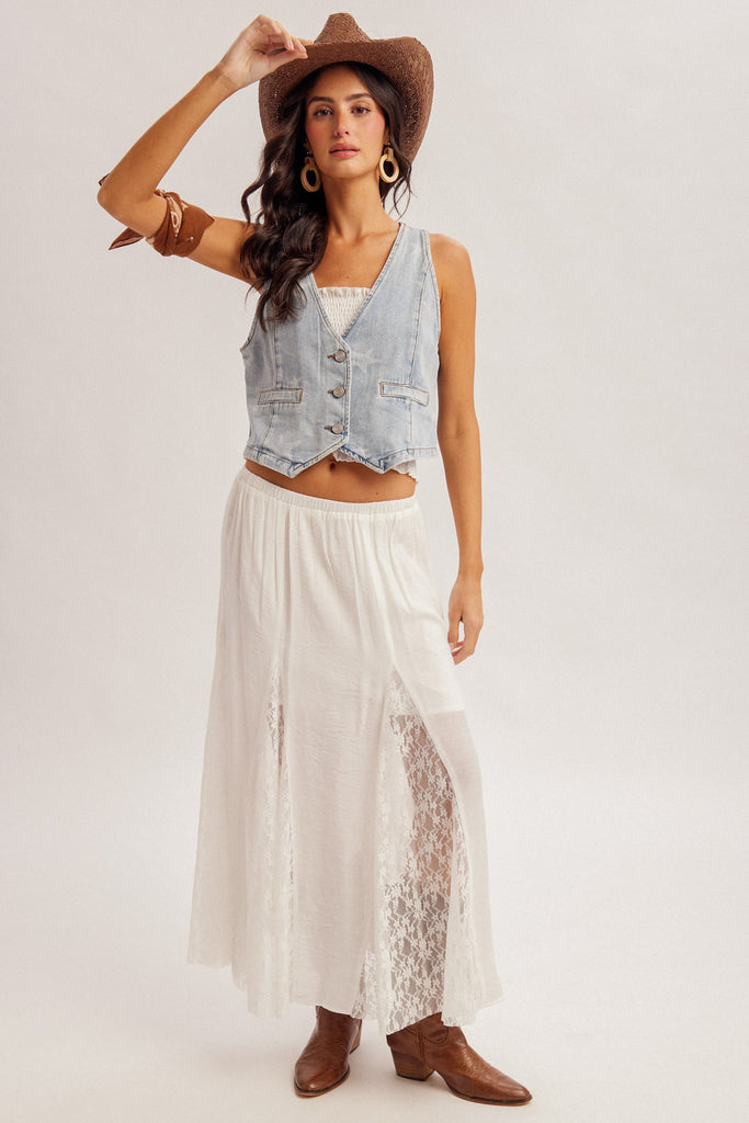 Star Print Buttons Front Denim Vest