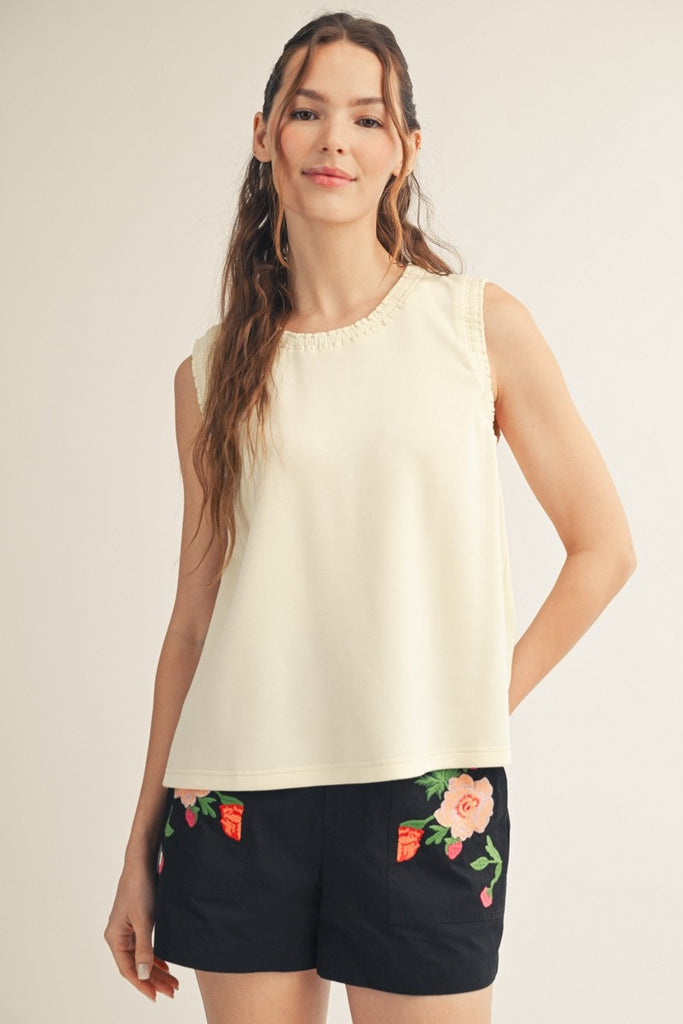 Smocked Detail Casual Tank Top