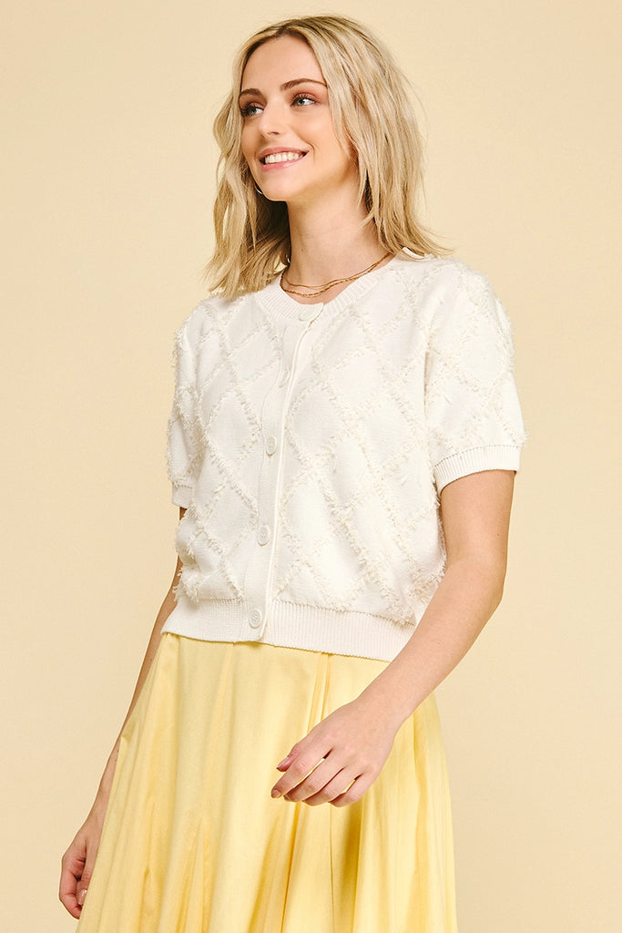 Textured Diamond Pattern Knit Cardigan