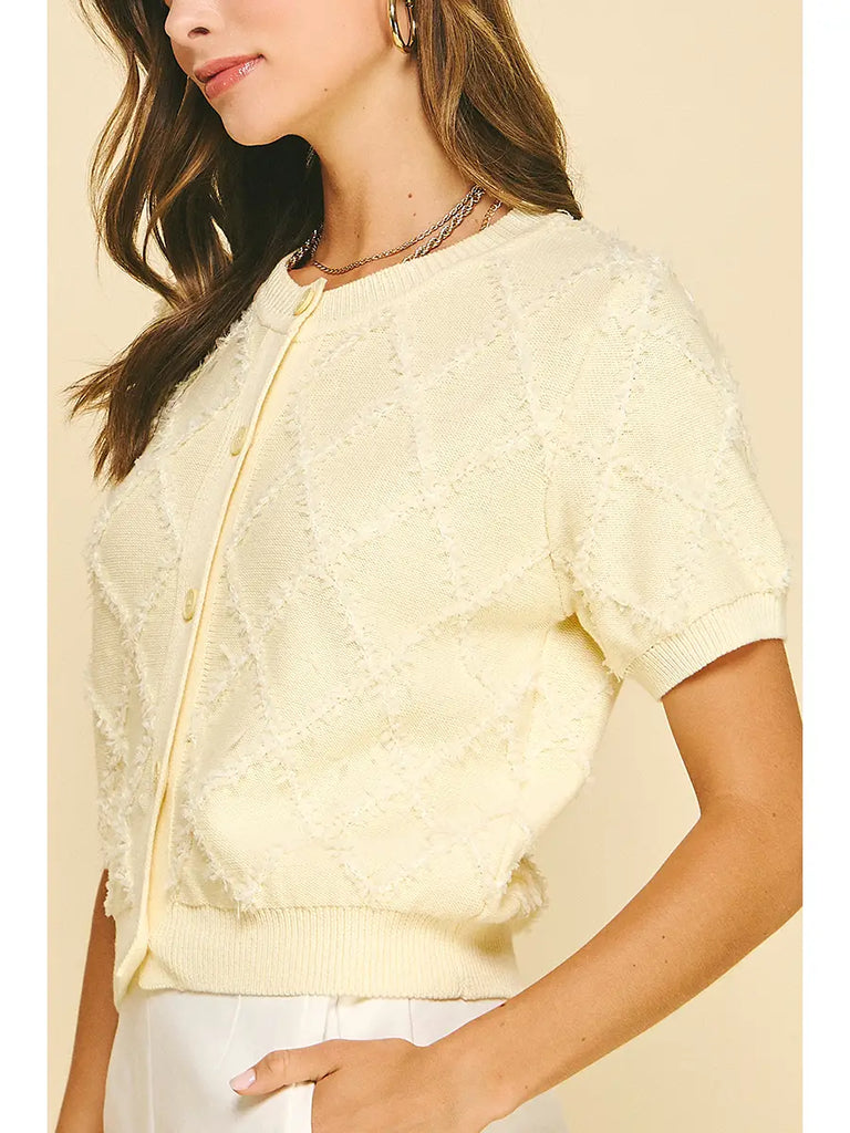 Textured Diamond Pattern Knit Cardigan