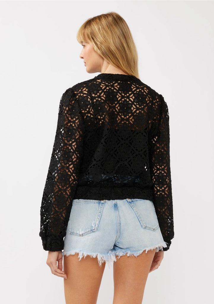 Floral Crochet Lace Bomber Jacket